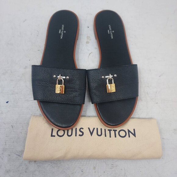 LOUIS VUITTON Black Lock It Flat Slip on Sandal - Picture 1 of 13